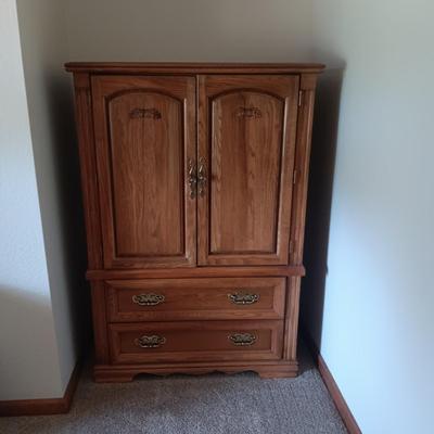 SOLID WOOD BEDROOM ARMOIRE AND MATCHING NIGHT STAND