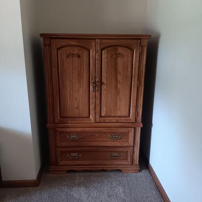 SOLID WOOD BEDROOM ARMOIRE AND MATCHING NIGHT STAND