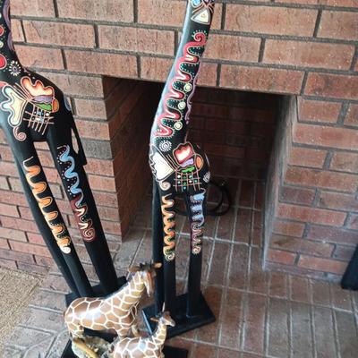 TALL HAND PAINTED GIRAFFES AND A SMALLER PAIR