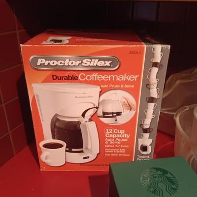 2 STARBUCKS MUGS, STAND MIXER W/2 BOWLS & A COFFEE MAKER