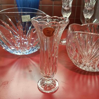 MIKASA & PRINCESS HOUSE CRYSTAL BOWLS, VASES & CANDLE HOLDERS