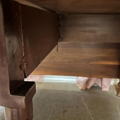 Vintage Wooden Drop Leaf Table 64" Long, 46" Wide, & 28.5" Tall in Good Preowned Condition.