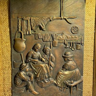 Vintage/Antique Encased Metal Copper Early American Plaque on a 9" x 11" Frame as Pic'd.