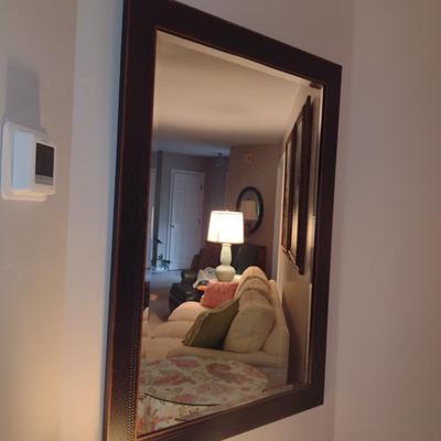 Beveled Wall Mirror in Wood Finish Frame- Approx 29 1/2
