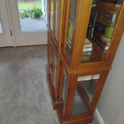 Lighted Breakfront Curio Cabinet with Glass Shelves