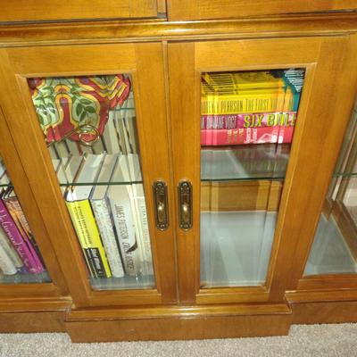 Lighted Breakfront Curio Cabinet with Glass Shelves