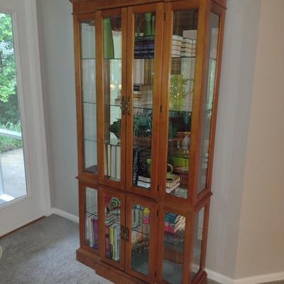 Lighted Breakfront Curio Cabinet with Glass Shelves