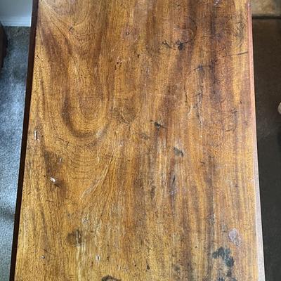 Antique Drop Leaf Double Drawer Table w/Wheels and Back Hatch 27-1/4" as Pictured.