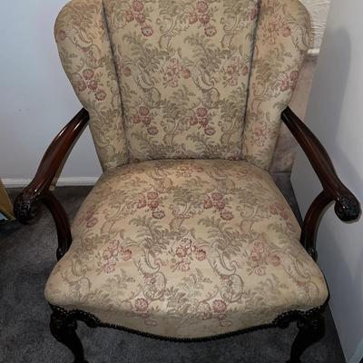Vintage Upholstered Carved Wooden Arms & Legs in Good Preowned Condition.