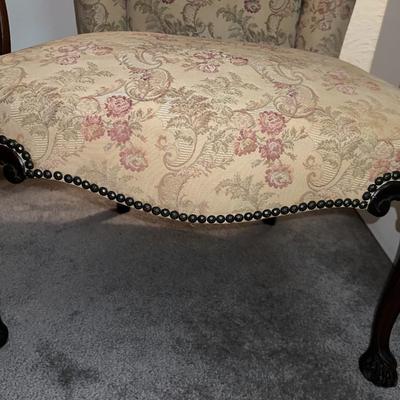 Vintage Upholstered Carved Wooden Arms & Legs in Good Preowned Condition.