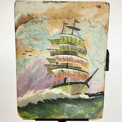 819 MCM Signed Pastel Clipper Ship