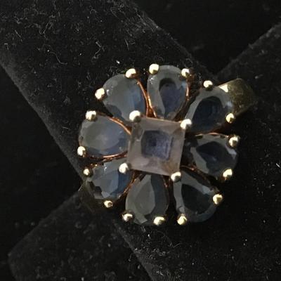 Large Silver 925 Ring Blue Sapphire Stone in Color