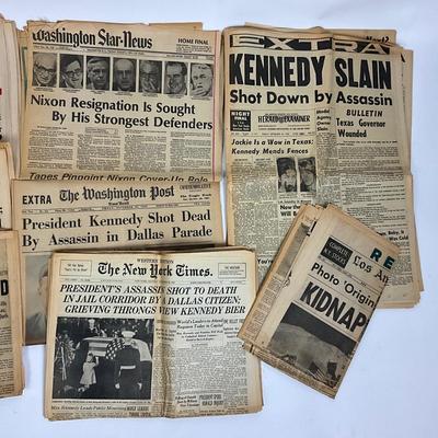 821 Vintage Newspaper Lot Kennedy Assassination Nixon Resigns