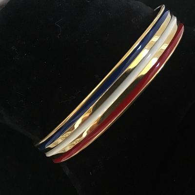 Gold Tone Red White and Blue Vintage Bracelet