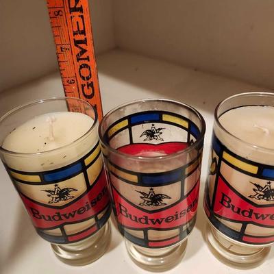 Three Vintage Budweiser 1970s Party Pack Stained Glass Glass Rare Collectible Nice and two Indianapolis 500 glass