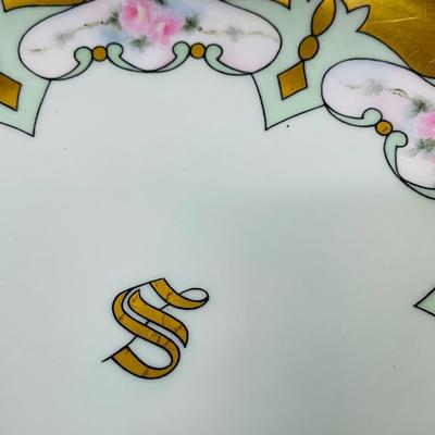 Haviland & Co Limoges France M A M Cake Plate with handles Letter S Flowers gold trim
