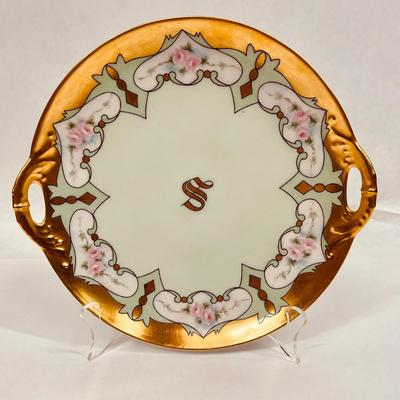 Haviland & Co Limoges France M A M Cake Plate with handles Letter S Flowers gold trim