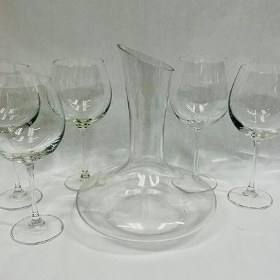 Large Clear Glass Wine Goblets and Decanter