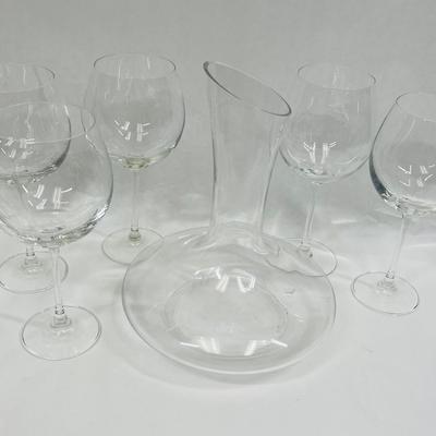 Large Clear Glass Wine Goblets and Decanter