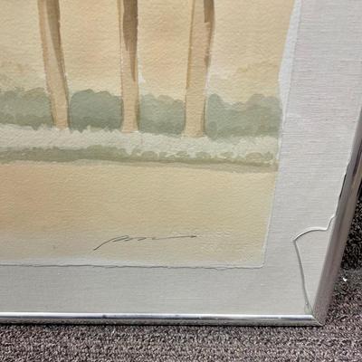 Large, Framed, watercolor original, line of Palm Trees landscape, signed