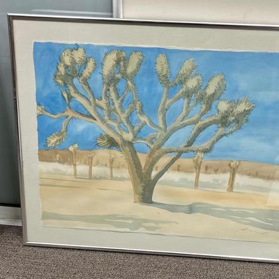 Large, Framed, watercolor original, Joshua Tree landscape, signed