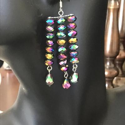 Rainbow metallic rondelle beaded drop earrings