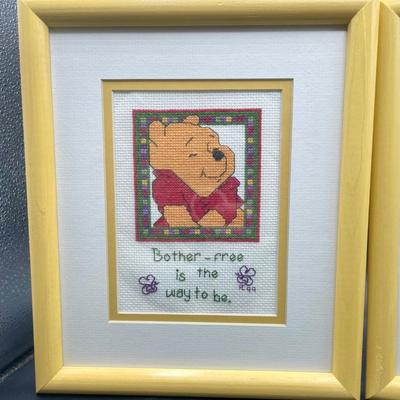 Pair of Winnie the Pooh Framed Cross-Stitch