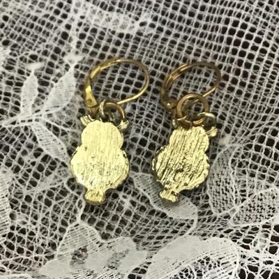 Gold tone owl earrings rhinestone