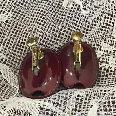 Sarah Cov red oval clip on earrings
