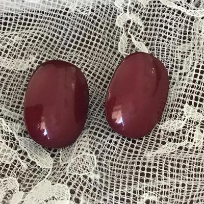 Sarah Cov red oval clip on earrings