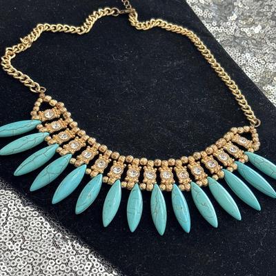 Gold town, turquoise, collared necklace