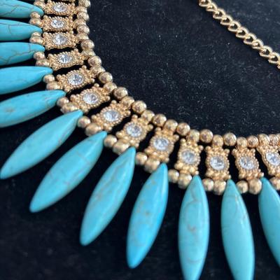 Gold town, turquoise, collared necklace