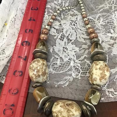 Bold chunky beaded necklace brown and silver
