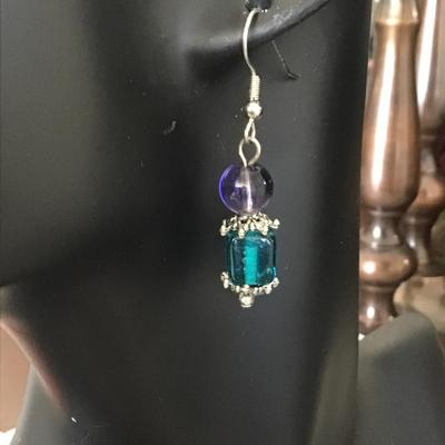 Purple and blue beaded earrings