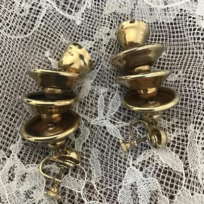 Vintage gold tone bell dangle earrings clip on