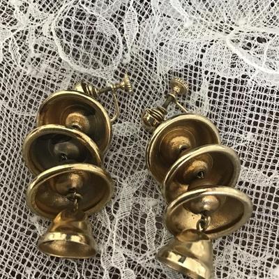 Vintage gold tone bell dangle earrings clip on