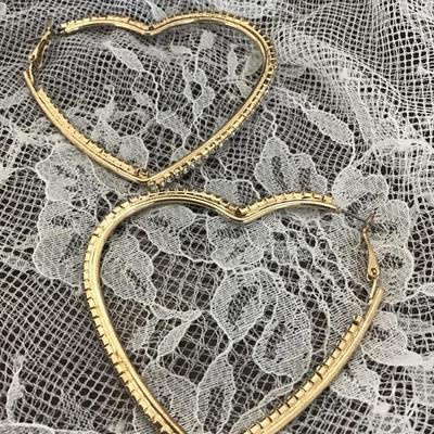 Rhinestone heart hoops gold toned earrings
