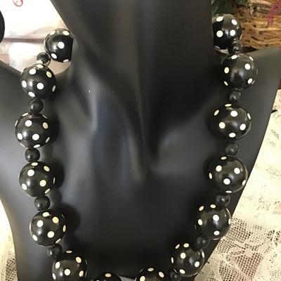 Vintage Statement black and white polka dot necklace