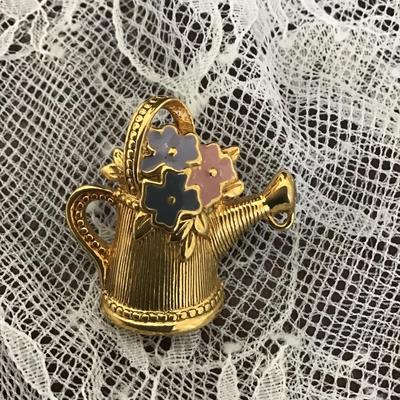 Vintage Avon Watering Can Pin with pretty Flowers