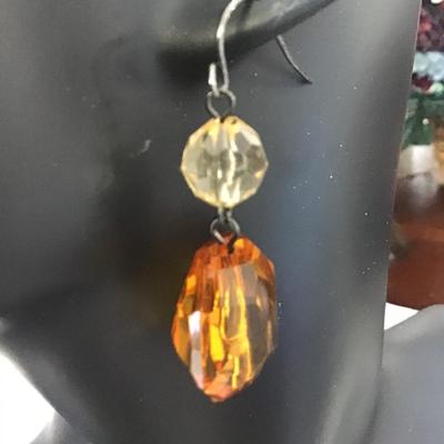 Orange and clear beaded earrings