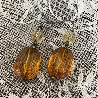Orange and clear beaded earrings