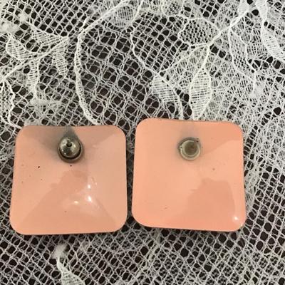 Vintage light peach square earrings