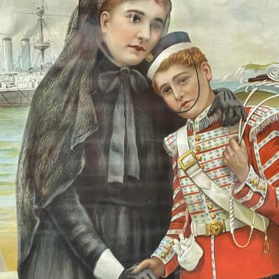 Framed Print Woman with young man dressed in military uniform
