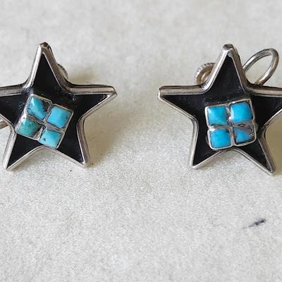Zuni inlaid turquoise star earrings