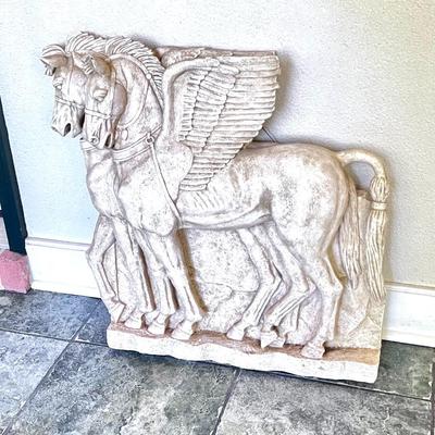 Large Vintage Plaster Pegasus Horses Plaster Hanging Statue