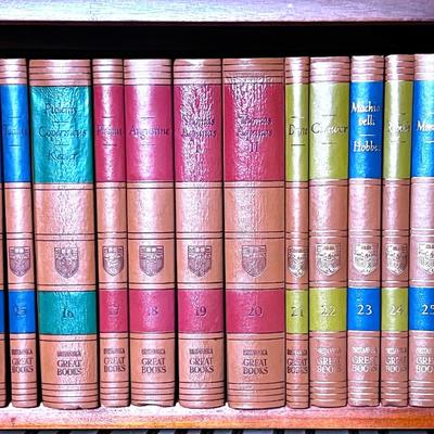 Vintage Bookcase and Set of 54 Great Books of the Western World by Encyclopedia Britannica - Homer - Euclid - Dante - Chaucer