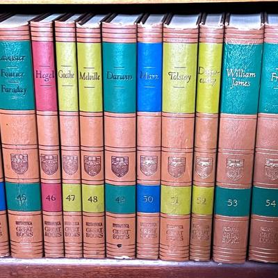 Vintage Bookcase and Set of 54 Great Books of the Western World by Encyclopedia Britannica - Homer - Euclid - Dante - Chaucer