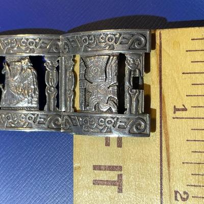 Vintage Mid-Century Large Mexican Sterling Silver 7" Bracelet in Good Condition as Pictured.
