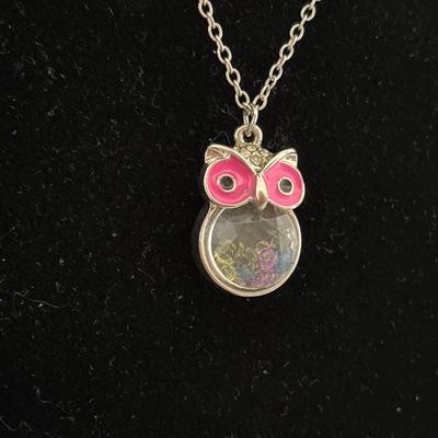 Hollow owl diamonds inside pendant, silver Tone chain necklace