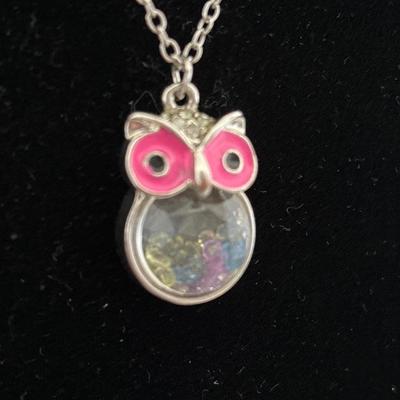 Hollow owl diamonds inside pendant, silver Tone chain necklace